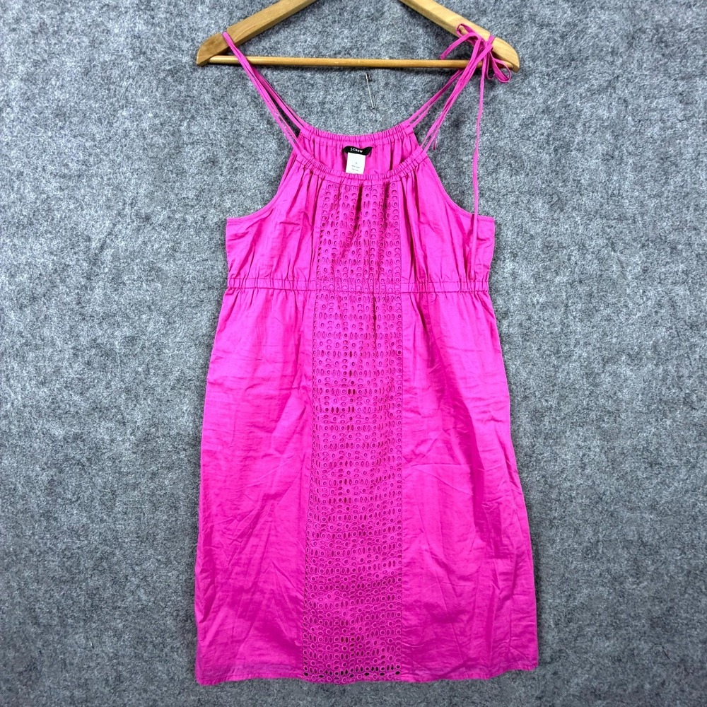 J Crew Mini Dress Women Small‎ Pink Cotton Lined Eyelet Pleated Girly Dopamine